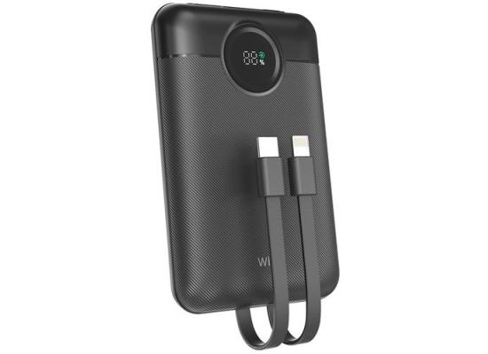 WiWU Wi-P022 Galaxy Power Bank 22.5w, 10000mAh Fast Charging, with Dual Built-in charging cable Type-C + Lightning - Black